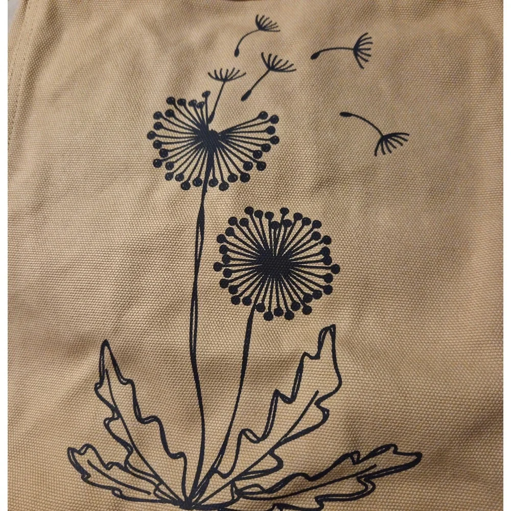 Thirty-One Retired Canvas Storage Tote‎ Dandelions Pattern Tan Cream Bag NIP